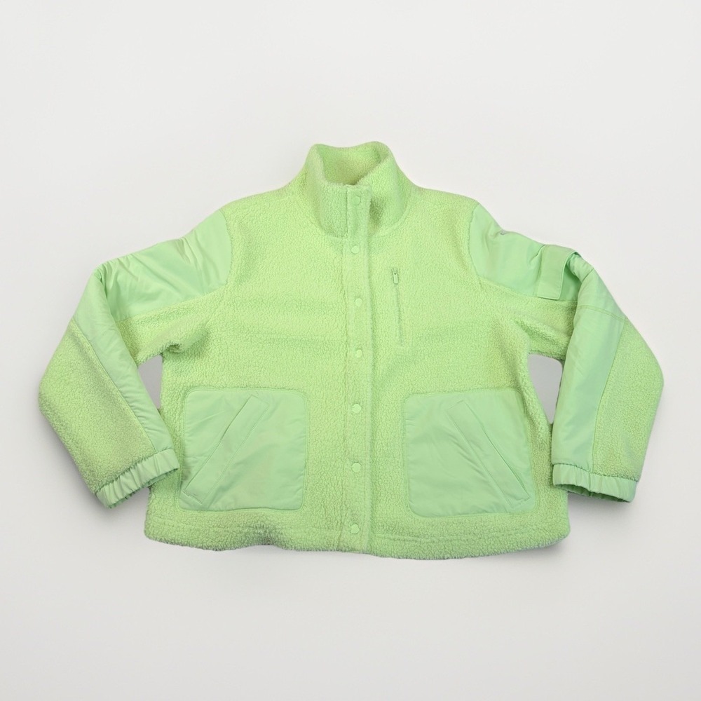 FLX‎ Neon Green Sherpa Snap up Jacket Women's Sz XL Sustainable Athliesure Tick